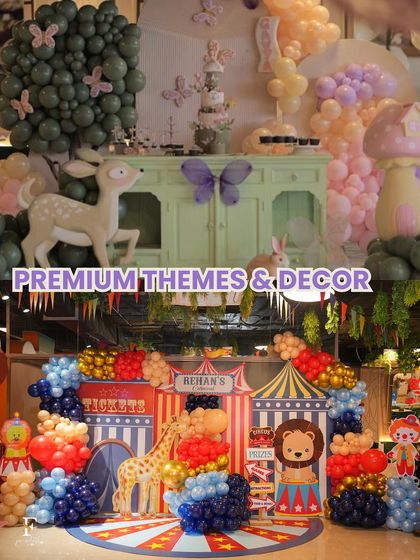 We offer a wide range of premium themes and decor options, from an enchanted forest with deer and butterflies to a vibrant circus complete with a big top and animals.