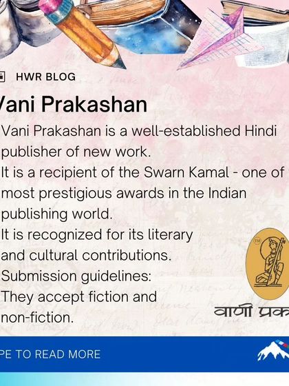 Vani Prakashan is a well-established Hindi publisher and a recipient of the prestigious Swarn Kamal award. They accept both fiction and non-fiction submissions.