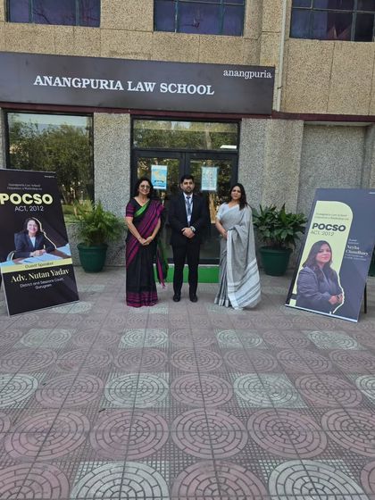 Posing with fellow legal professionals outside the B.S. Anangpuria Law School after a successful seminar on the POCSO Act. Collaborating with academic institutions is key to bridging the gap between legal theory and practical application.