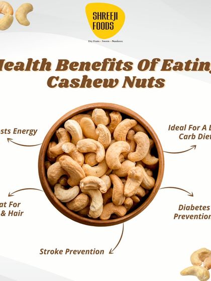 Here are some of the amazing health benefits of eating my cashew nuts. They boost energy, are great for skin and hair, and are ideal for a low-carb diet. It's a tasty way to stay healthy.