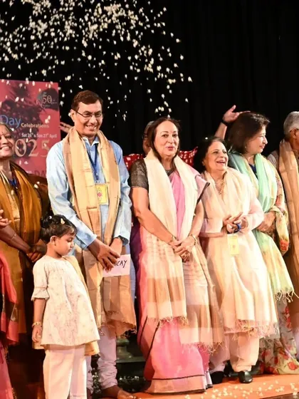 A celebratory moment on stage as we honour 45 years of SPIC MACAY's service to the arts.