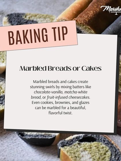 My tip for beautiful marbled breads and cakes. You can create stunning swirls by mixing different batters, like chocolate-vanilla or matcha-white chocolate, for a flavourful twist.