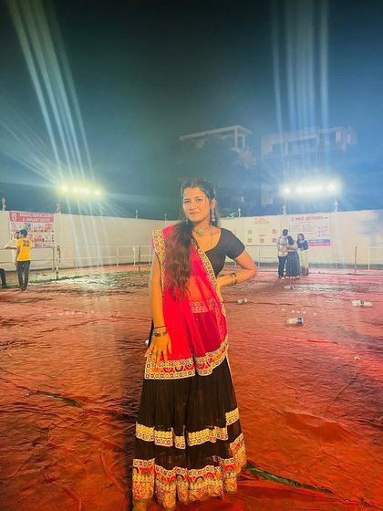This black ghagra looks stunning under the bright lights of the Garba ground.