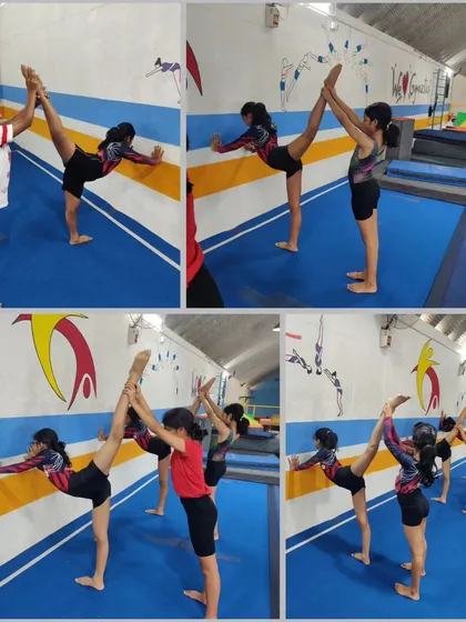 These partner stretches are a regular part of our training routine. They help improve flexibility while also teaching our gymnasts about teamwork and trust.