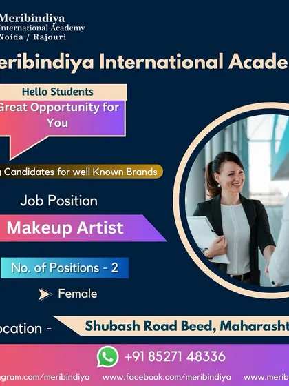 Our placement network extends beyond Delhi NCR. This is a great opportunity for makeup artists in Beed, Maharashtra.