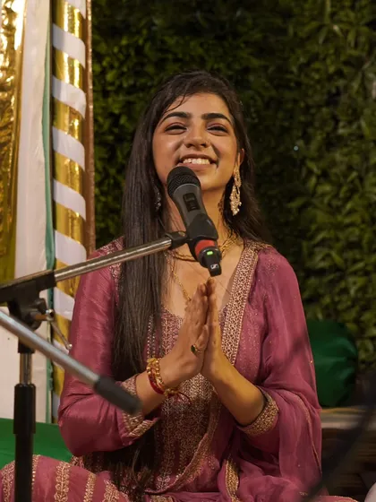 A smile of pure happiness while singing for my Keshav. This is the feeling I share through my devotional performances.