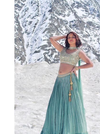 The full view of the lehenga, perfect for capturing movement and grace.