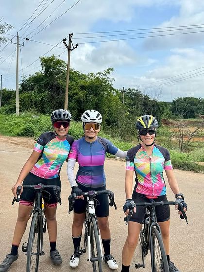 Three Spokies, three different editions of our jersey, one great ride. This photo shows the variety in our annual designs and the sisterhood that connects us all.