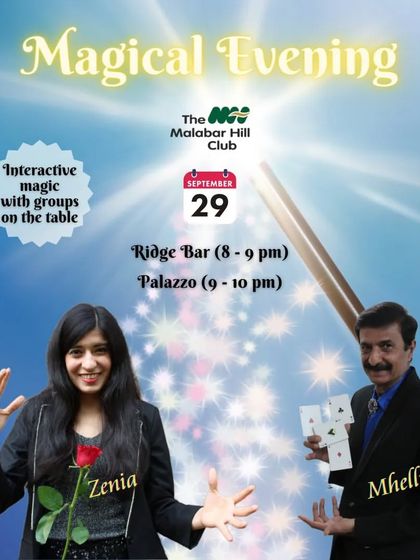 A poster for our Magical Evening at The Malabar Hill Club, highlighting our interactive table magic.