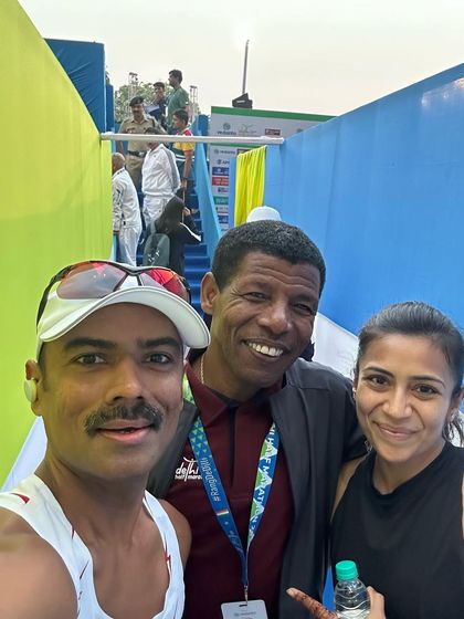 A moment with the legendary Haile Gebrselassie before the Delhi Half Marathon. Meeting your heroes is an incredible source of inspiration.