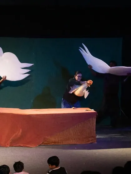 The powerful finale of 'Be Yourself', where the ugly duckling transforms and takes flight. We use simple, elegant cutouts to represent the swan's wings, creating a moment of pure theatrical magic.