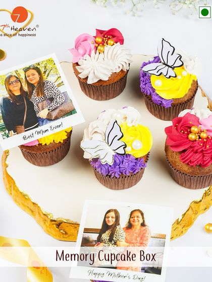 Another look at our Memory Cupcake Box, showing how you can celebrate your mom with personalized photos and delicious, themed cupcakes.