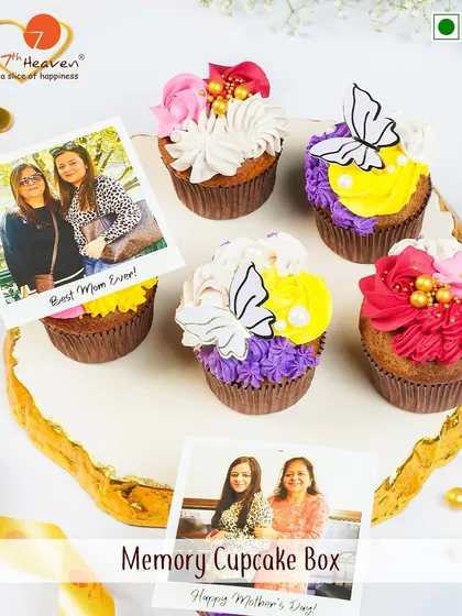 Another look at our Memory Cupcake Box, showing how you can celebrate your mom with personalized photos and delicious, themed cupcakes.