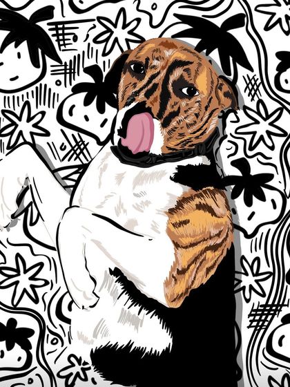 This is a memorial portrait for a beloved dog named Strawberry. I create these with extra care and gentleness to honor the light they brought into our lives.