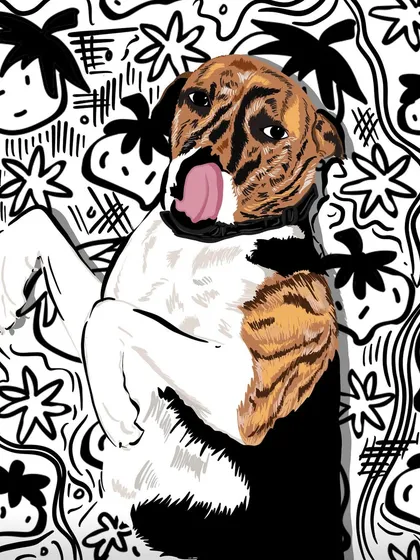 This is a memorial portrait for a beloved dog named Strawberry. I create these with extra care and gentleness to honor the light they brought into our lives.