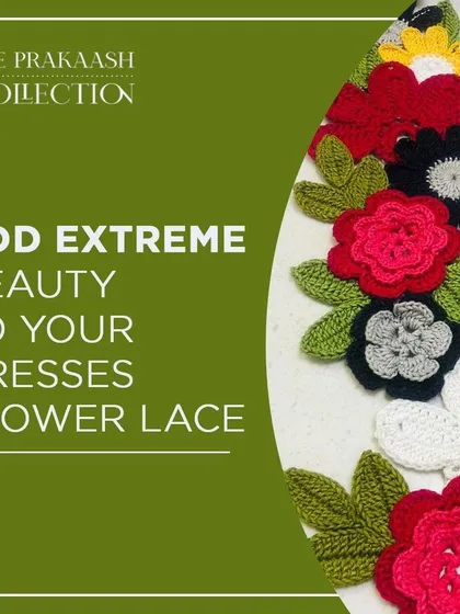 A colorful assortment of crochet flower lace. These hand-knitted floral motifs can be used individually as appliqués or as a continuous border to beautify dresses, sarees, and children's clothing.