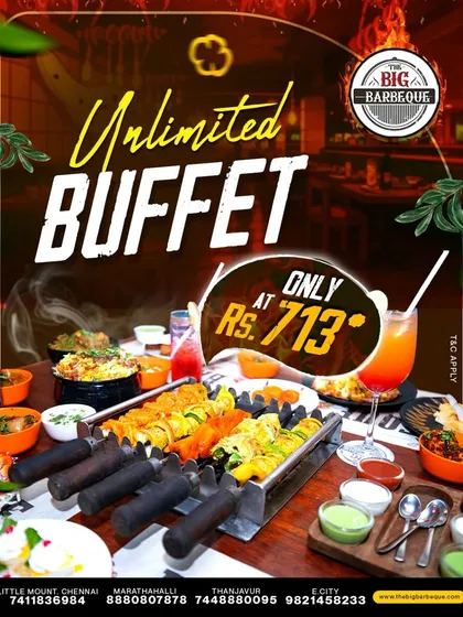 A feast with no finish line. Our unlimited buffet for ₹713 offers unlimited joy on a plate.