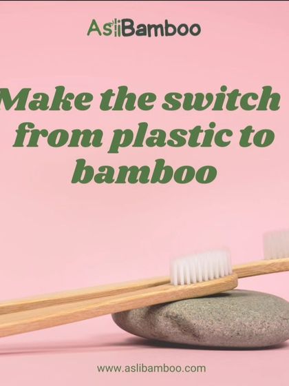 "Make the switch from plastic to bamboo." This clean and direct graphic showcases our bamboo toothbrushes, presenting a clear and simple call to action for a more sustainable lifestyle.