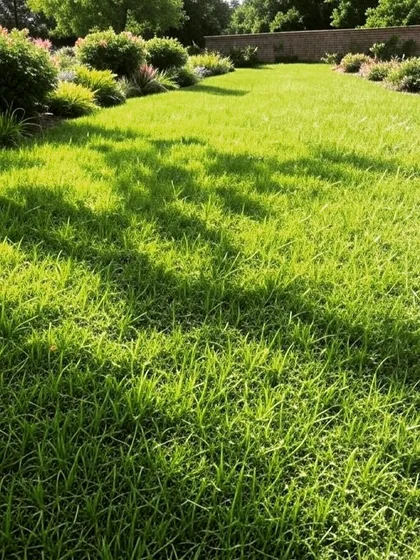 Another angle of a healthy lawn in the morning sun, showcasing the vibrant green color and dense growth that we aim for in our projects.