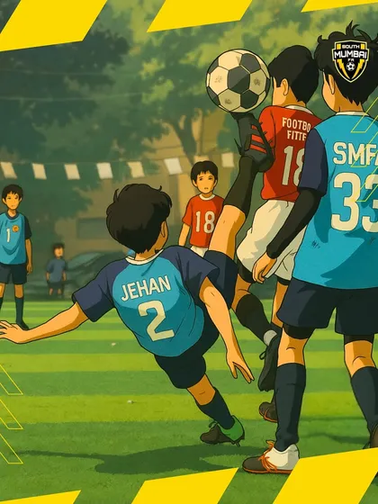 Rise above. An anime-style action shot of a fearless defender. We build players who read the game before the ball arrives.