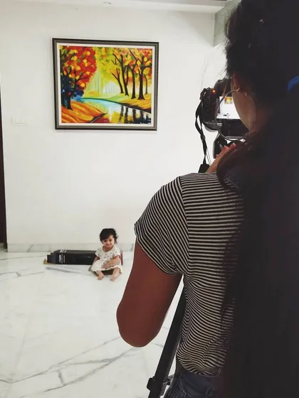 A fun behind-the-scenes moment from when I used to work from home. My niece often became the unintended star of my photoshoots!