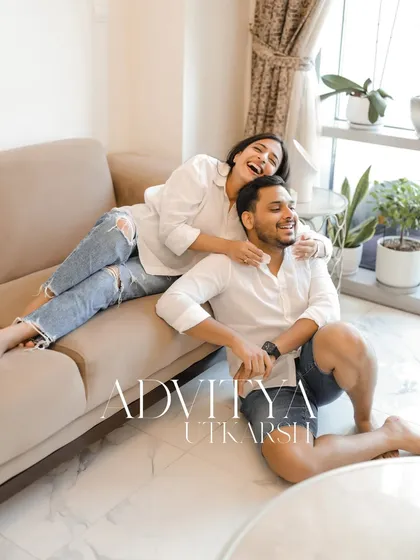 A relaxed and natural pre-wedding shoot at home. Sometimes the most meaningful photos are taken in the comfort of your own space, capturing your everyday love and laughter.