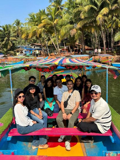 A colorful boat ride through the Honnavar backwaters.