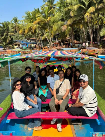 A colorful boat ride through the Honnavar backwaters.