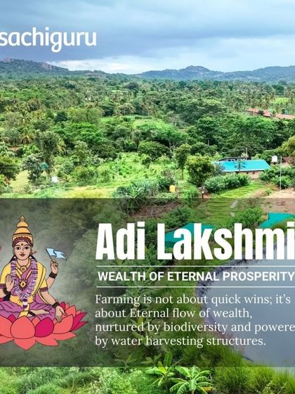Adi Lakshmi, the wealth of eternal prosperity. Farming isn't about quick wins; it's about an eternal flow of wealth, nurtured by biodiversity and powered by water harvesting.