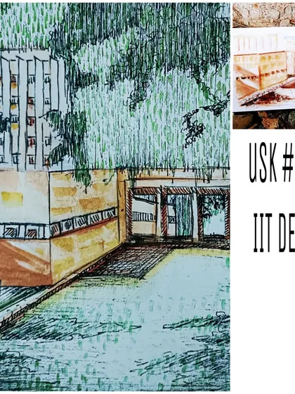 My finished sketch from the 250th meet of the Urban Sketchers group at IIT Delhi. I used pen and watercolor to capture the campus architecture.