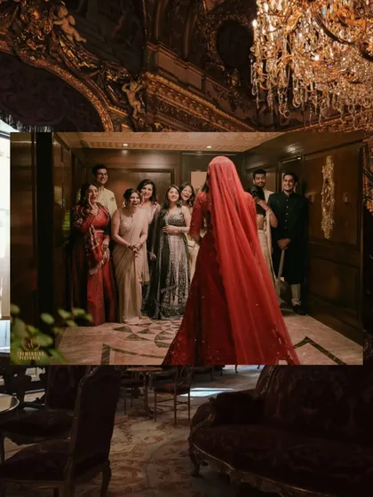 The first reveal to the family. We captured the bride's family seeing her in her full bridal attire for the first time, a moment filled with smiles and happy tears.