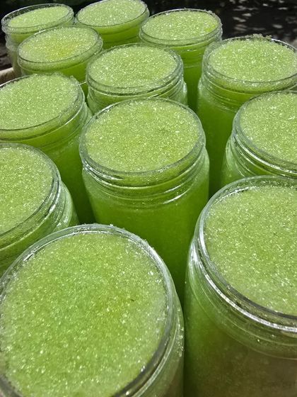 A basket full of freshly made Lemongrass bath salts. I make these in small batches to ensure they are fresh and potent for your relaxation needs.