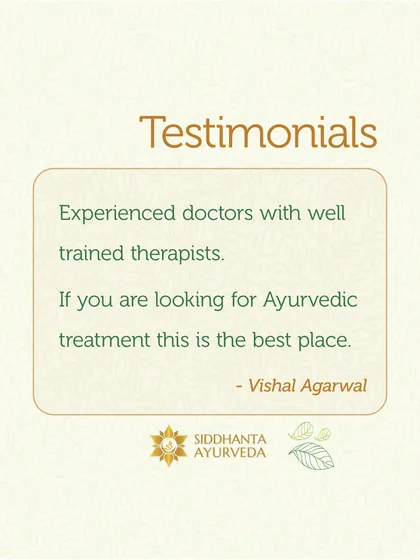 Thank you to Vishal Agarwal for his kind words. It is my mission to provide the best possible Ayurvedic treatment with a team of experienced doctors and well-trained therapists.
