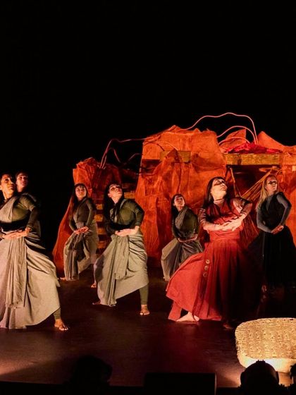 On stage with the Akram Khan Company for 'Thikra: Night of Remembrance'. Performing as part of a group in a contemporary piece is a different but equally fulfilling experience.