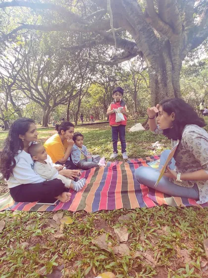 A series of photos from our 'Storyscapes 16' session, capturing the authentic, unposed moments of our circle. You can see children listening, playing, and interacting naturally, which is the essence of our child-led storytelling approach.