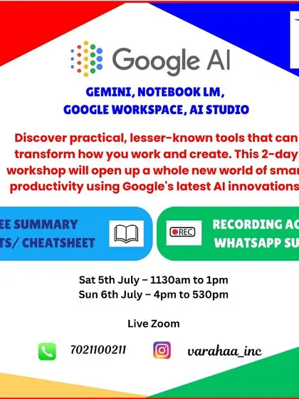 Google's AI tools are changing the game for productivity. In this 2-day workshop, I cover lesser-known but powerful applications like Gemini, Notebook LM, and AI Studio. You will learn practical ways to transform how you work, research, and create.