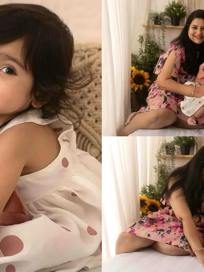 A collage showcasing a lifestyle session with a mother and her baby girl, capturing candid moments of play and affection in a beautifully styled setting.