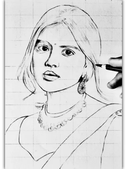 The very first outline of the Kalyani Priyadarshan portrait.