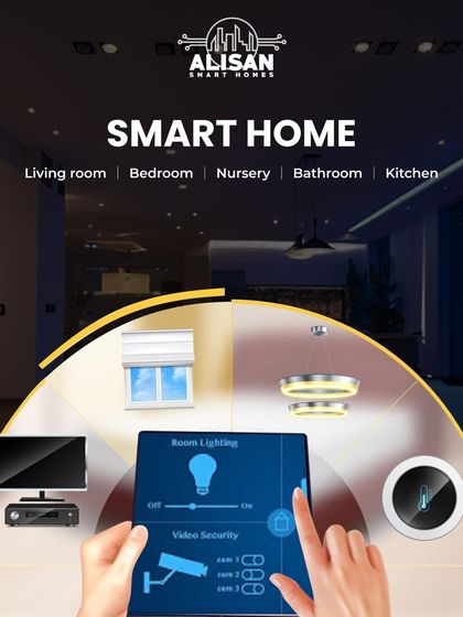 My smart home solutions cover every room, from the living room to the nursery. This graphic illustrates how you can manage lighting, security, and blinds from a single tablet interface.