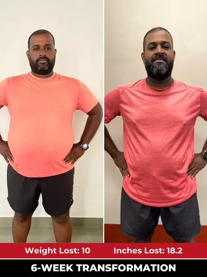 At 37, Saranraj thought it was too late to reverse unhealthy habits, but in just six weeks he proved himself wrong, losing an incredible 10 kgs and 18.2 inches. This is the kind of rapid, visible result our 6-week fitness reset is designed to deliver through structured training and accountability.