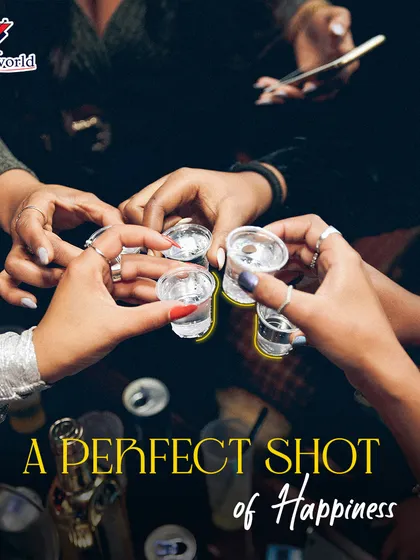 A group of friends toasting with shots, capturing a perfect moment of happiness and celebration. We provide the fuel for these fun, energetic moments.