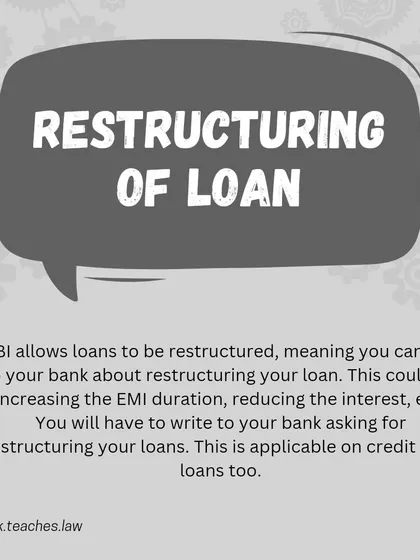 How Loan Restructuring Works. The RBI allows for the restructuring of loans, which can involve increasing the EMI duration or reducing the interest rate. You must submit a formal written request to your bank to begin this process.