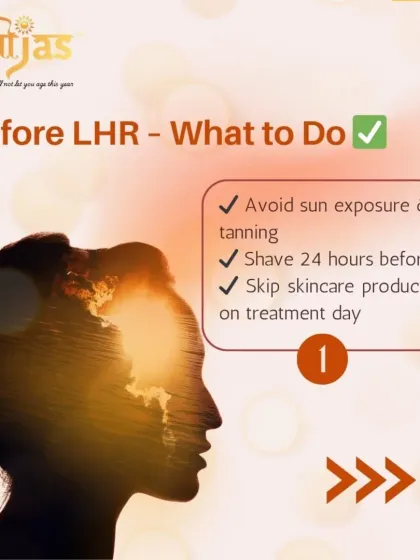 A quick checklist for what to do before your LHR session. Avoid tanning, shave 24 hours before, and skip skincare products on the treatment area on the day of your appointment.