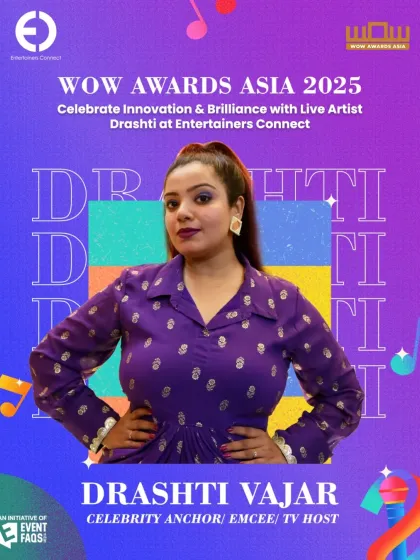 My official feature as a celebrity anchor for the WOW Awards Asia 2025. Being recognized by platforms like EventFAQS is a huge honor.
