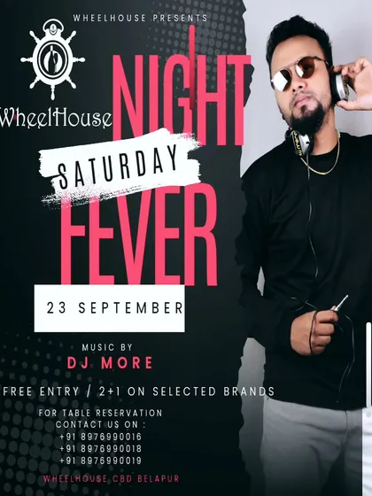 A poster for "Saturday Night Fever" at Wheelhouse, promising a night of non-stop dancing.