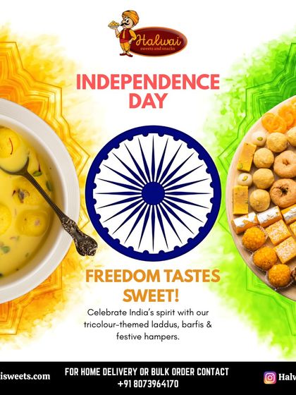 Freedom tastes sweet. Celebrate India's spirit with our tricolor-themed laddus, barfis, and festive hampers, a perfect patriotic treat for Independence Day.