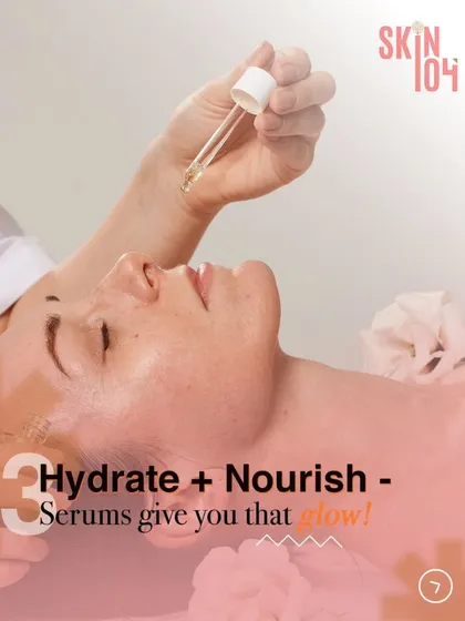 Step 3 of our HydraFacial process: Hydrate and Nourish. We infuse your freshly cleansed skin with a custom blend of potent serums packed with antioxidants and hyaluronic acid to give you that signature, lasting glow.