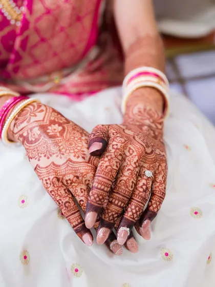 We believe the little things tell a big story. The intricate patterns of the bridal mehendi, a symbol of love and celebration, captured in beautiful detail.