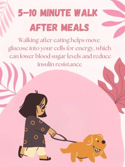 A simple 5 to 10 minute walk after meals is a powerful hack for PCOD. It helps move glucose into your cells for energy, which can lower blood sugar levels and reduce insulin resistance over time.