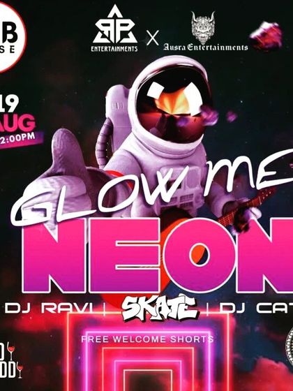 "Glow Me Neon" party poster, a themed event at Pub House featuring a lineup of DJs including myself.